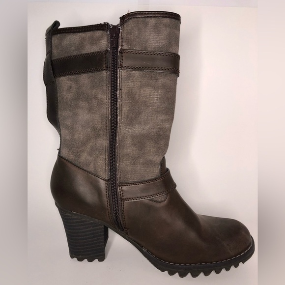 Skechers Leather Upper Chunky Lug Sole Mid Calf Brown Boot Size 10 - Picture 6 of 13